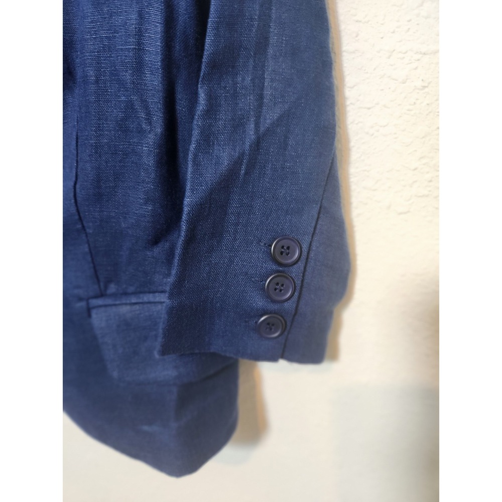 NWT‎ Blue Linen Blazer 1 Button Notch Lapel Coastal Grandma Academia Nautical PS - Picture 2 of 12